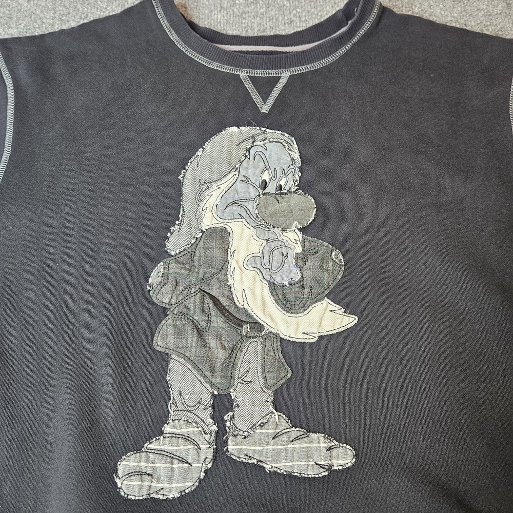 Disney Parks Grumpy Sweatshirt Applique Patchwork Size XXL Black Vintage Wash